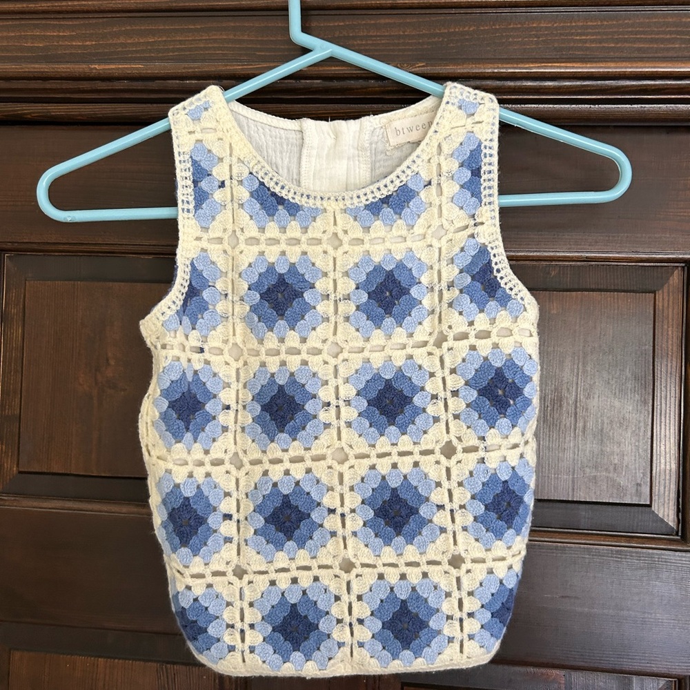 Braven Blue and Cream Crochet Top
